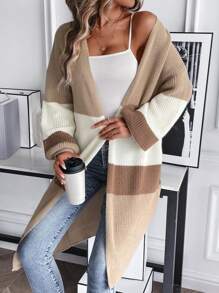 SHEIN LUNE 撞色落肩开衫 - 卡其色 - 查看 4