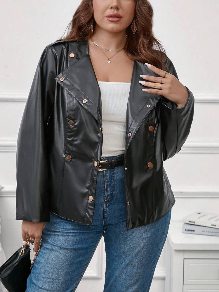 Plus Flap Detail PU Leather Jacket