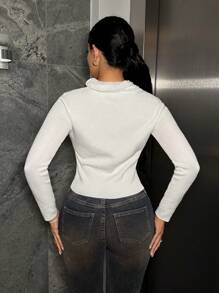 SHEIN SXY Mock Neck Contrast Mesh Sweater - White - View 2