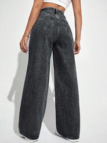 SHEIN ICON 高腰闊腿牛仔褲 - 淺灰色 - 查看 2