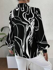 SHEIN Privé Camisa con estampado de dibujo de manga farol - Multicolor - Ver 3