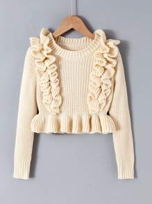 SHEIN Tween Girl Ruffle Trim Peplum Sweater - Apricot - View 1