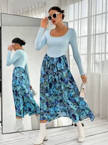 SHEIN Privé Floral Print Scoop Neck Dress - Multicolor - View 4