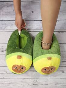 Women's Cute Avocado Fun Slippers, Fluffy & Funny Indoor Bedroom Slippers For Comfort - Multicolor - View 2