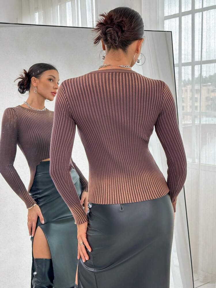Solid Ribbed Knit Sweater