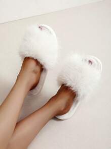 Fall/Winter New Arrival Plush Women's Indoor Slippers,Fluffy Slippers - White - View 4