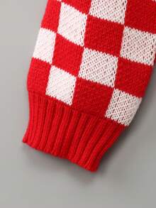 Teen Girl Checker & Strawberry Pattern Drop Shoulder Cardigan - Red and White - View 6