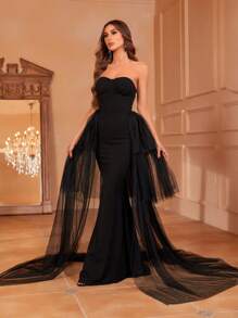 Ruffle Hem Tube Wedding Dress - Black - View 5