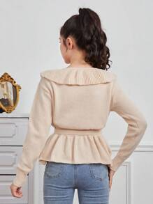 Teen Girl Ruffle Trim Belted Sweater