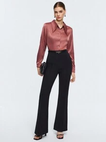 BizChic 純色正面鈕扣緞面襯衫 - 藕粉色 - 查看 3