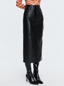 Maija 拉鏈門襟PU皮革半身裙不附腰帶 - 黑色 - 查看 6