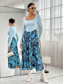 SHEIN Privé Floral Print Scoop Neck Dress - Multicolor - View 5