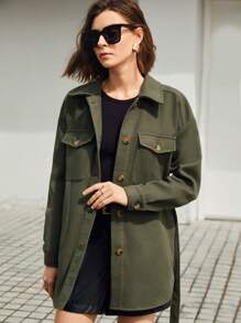 BizChic 有蓋口袋落肩大衣 - 橄欖綠 - 查看 7