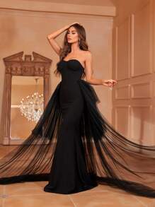 Ruffle Hem Tube Wedding Dress - Black - View 1