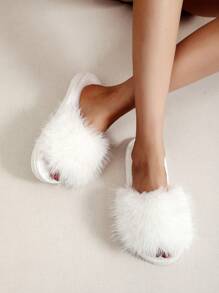 Fall/Winter New Arrival Plush Women's Indoor Slippers,Fluffy Slippers - White - View 2