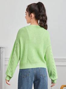 Teen Girl Cable Knit Drop Shoulder Cardigan & Cami Knit Top - Mint Green - View 2