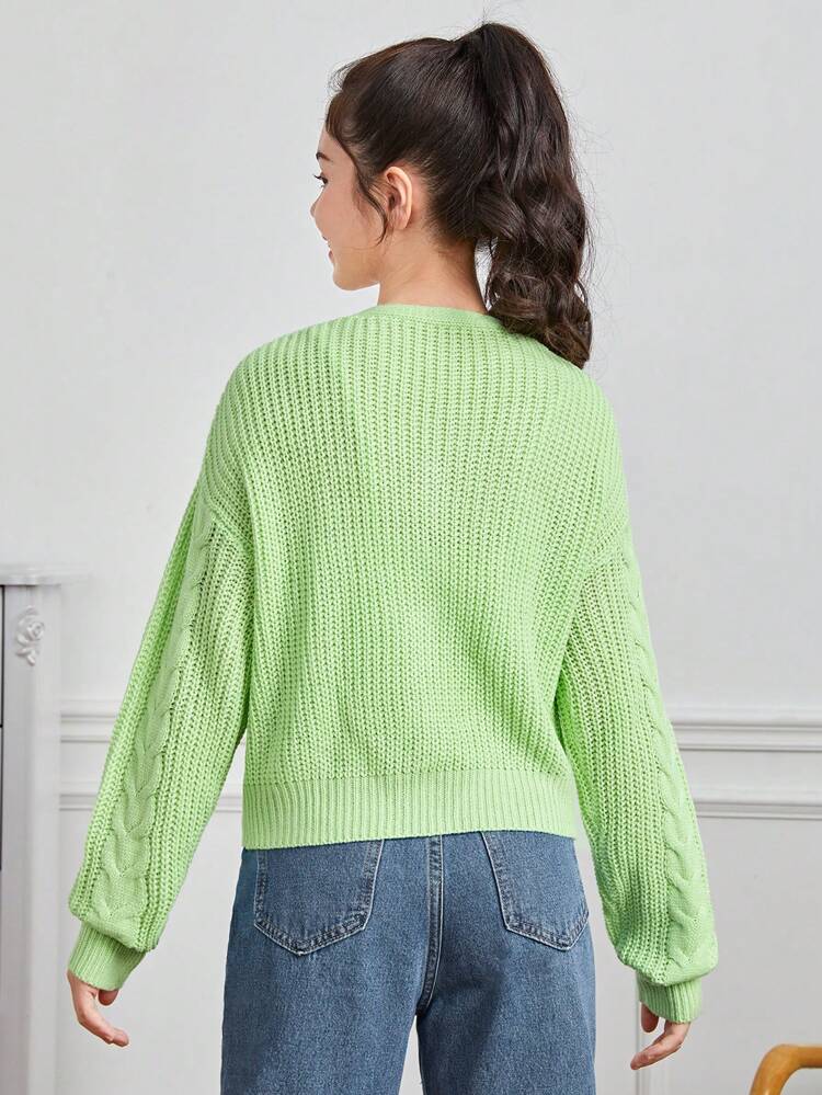 Teen Girl Cable Knit Drop Shoulder Cardigan & Cami Knit Top
