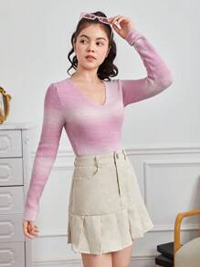 Teen Girl Ombre V Neck Sweater - Multicolor - View 6