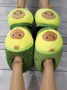 Women's Cute Avocado Fun Slippers, Fluffy & Funny Indoor Bedroom Slippers For Comfort - Multicolor - View 3