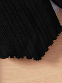 SHEIN Baby Girls 3pcs Lettuce Trim Ribbed Knit Tee - Black - View 4
