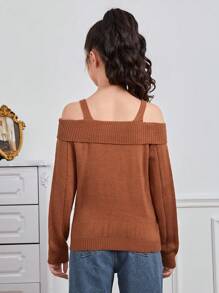 Teen Girls Cold Shoulder Cable Knit Sweater