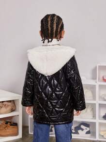 SHEIN 男小童翻蓋口袋插肩袖連帽絎縫外套