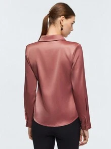 BizChic 純色正面鈕扣緞面襯衫 - 藕粉色 - 查看 2