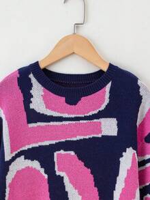 Teen Girl Letter Pattern Drop Shoulder Sweater