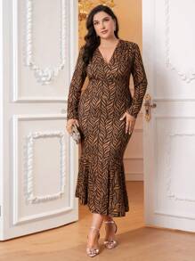 Modelyn Plus Allover Print Mermaid Hem Dress Long Evening Dresses - Multicolor - View 3