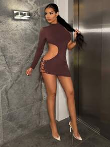 SHEIN X GiudiceGirls One Shoulder Cut Out Drawstring Side Bodycon Dress