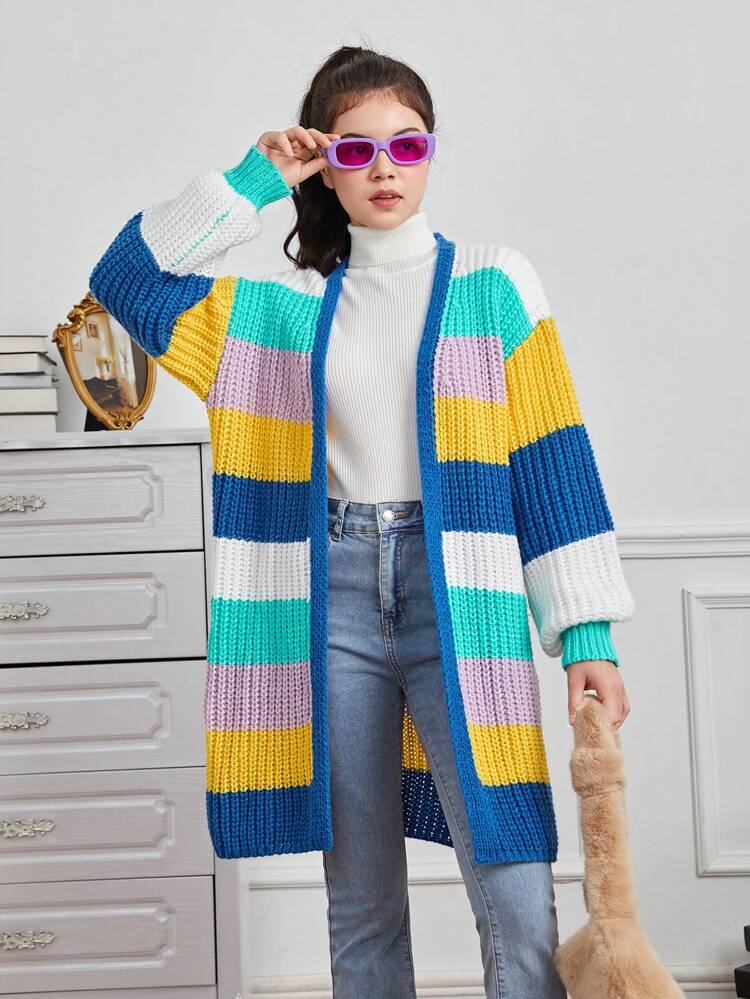 Teen Girl Colorblock Drop Shoulder Cardigan