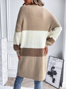 SHEIN LUNE 撞色落肩开衫 - 卡其色 - 查看 2