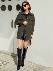 BizChic 有蓋口袋落肩大衣 - 橄欖綠 - 查看 1