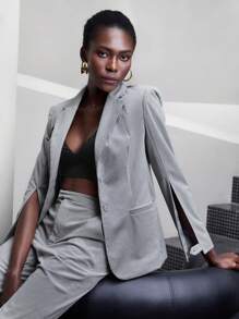 Maija Lapel Collar Single Button Blazer - Grey - View 5