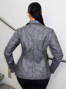SHEIN SXY 西裝領PU皮革西裝外套 - 灰色 - 查看 2