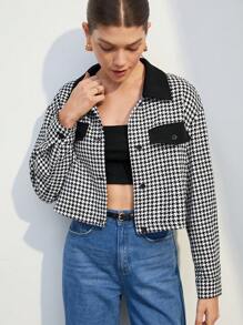 BizChic 千鳥格印花落肩袖翻蓋細節短夾克 - 黑與白 - 查看 1
