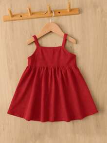 SHEIN Baby Girls Button Front Corduroy Cami Dress Without Tee - Red - View 2