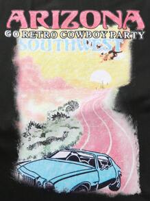 SHEIN 女大童汽車和字母圖案T恤 - 黑色 - 查看 3