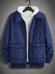 GENTILAND Men's Flap Pocket Zip Up Ultra Oversized Quilted Coat - Blue - View 2