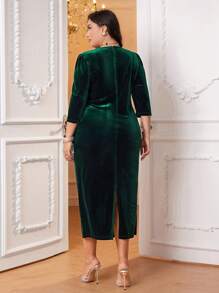 Modelyn Plus Wrap Knot Side Velvet Dress - Dark Green - View 2