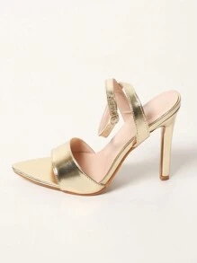 Women Metallic Stiletto Heeled Sandals, Glamorous Open Toe Ankle Strap Sandals