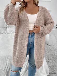 EMERY ROSE Plus Size Women Solid Color V-Neck Dropped Shoulder Casual Simple Versatile Cardigan Knitted Sweater, Autumn/Winter Fall Cloth For Women - Khaki - View 6