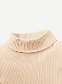 Cozy Pixies Baby Girl Turtleneck Ribbed Knit Puff Sleeve Tee - Khaki - View 5