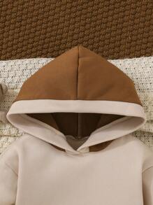 Baby Girl Embroidery Slogan & Angel Pattern Contrast Hoodie