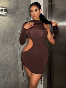 SHEIN X GiudiceGirls One Shoulder Cut Out Drawstring Side Bodycon Dress