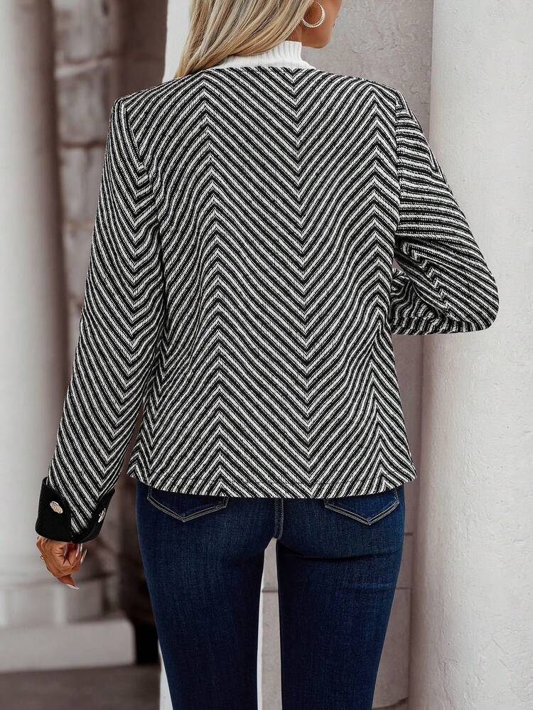Chevron Print Double Breasted Blazer