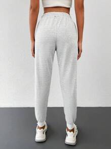 EURMUSE Solid Drawstring Waist Sweatpants - Grey - View 2
