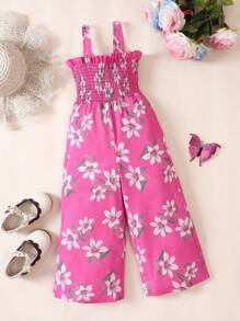 SHEIN Cô Gái Trẻ In hoa Bộ áo liền quần Cami - Màu Hồng Tươi - Xem 1