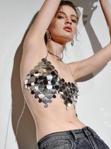 SHEIN Allurite Sequin Decor Halter Top