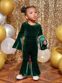 SHEIN 女嬰喇叭袖絲絨上衣&喇叭褲